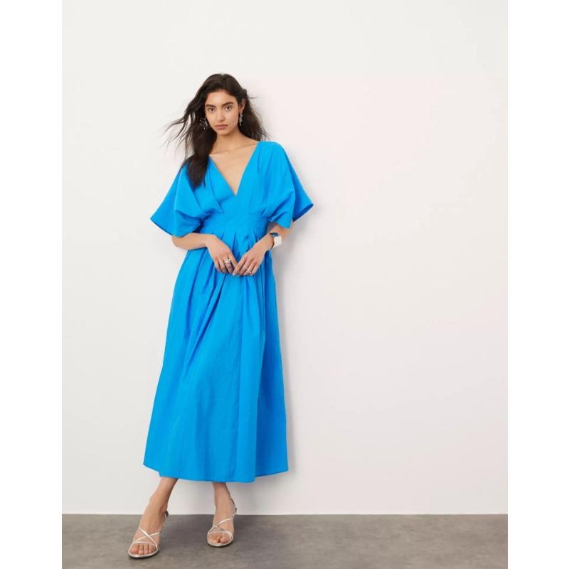 

Синее плиссированное платье с V-образным вырезом, свободное элегантное платье в стиле леди XL синий