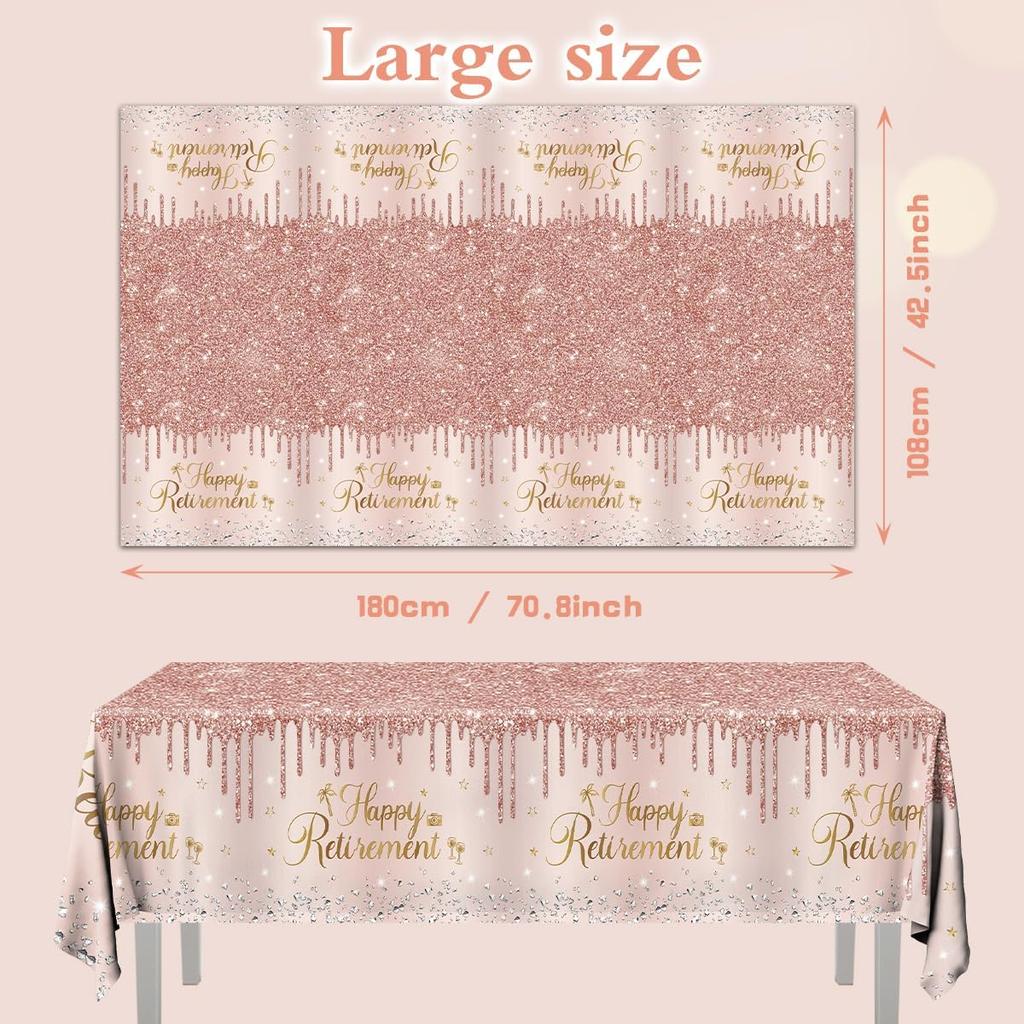 Pink Retirement Party Decorations-3pcs Happy Retirement Tablecloths Rose Gold Table Cover for Woman Men Table Cloths Party Favors