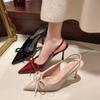 Evening Wind Beautiful Bow High Heels Women's 2025 Summer New Pointed Thin Heel Light Mouth Fairy Wind Bag Head Sandals