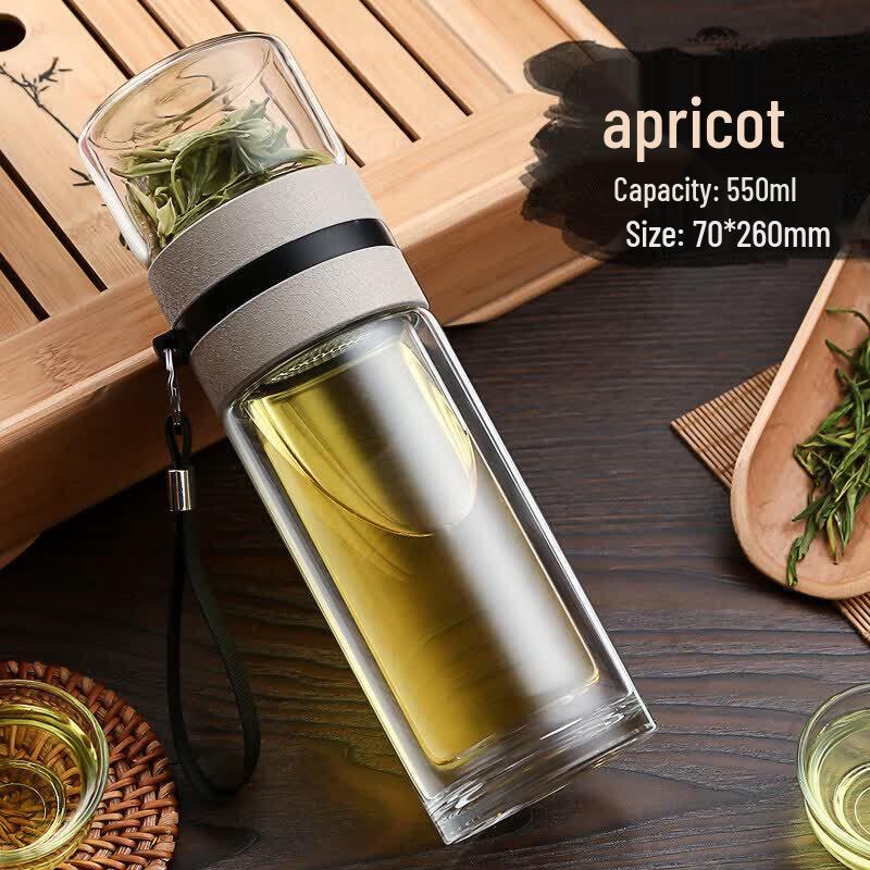 Qiwei Portable Double-Layer Glass Tea Infuser Cup