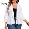 Plus Size Women Suit Coat Lapel Long Sleeve Ruffle Hem Open Front Suit Jacket Solid Color Versatile Business Outerwear