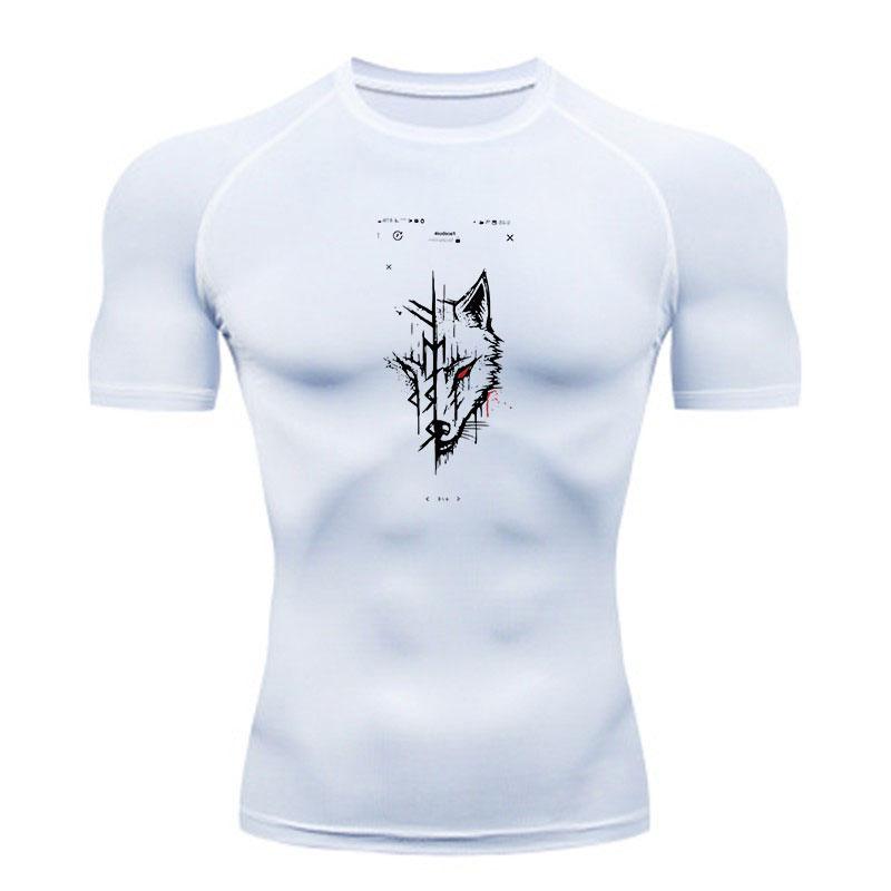 Men's 3D Tribal Wolf Print Compression Workout T-Shirt Quick