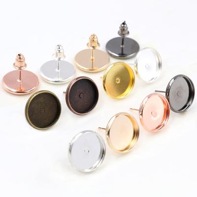 12mm 10mm 8mm 50pcs/Lot Brass Copper Material Earring Studs(with Ear Plug) Earrings Base,Fit 8-12mm Glass Cabochons