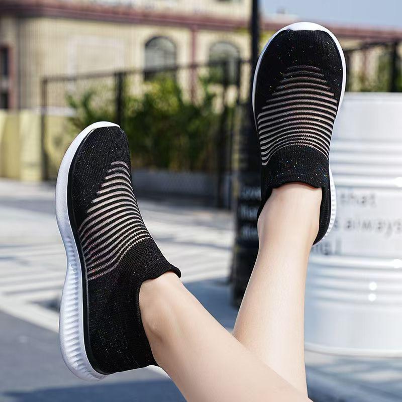 Woman's Summer New High Top Mesh Casual Sports Shoes Soft Sole Non Slip Round Toe Lightweight Slip On Big Size Walking Shoes