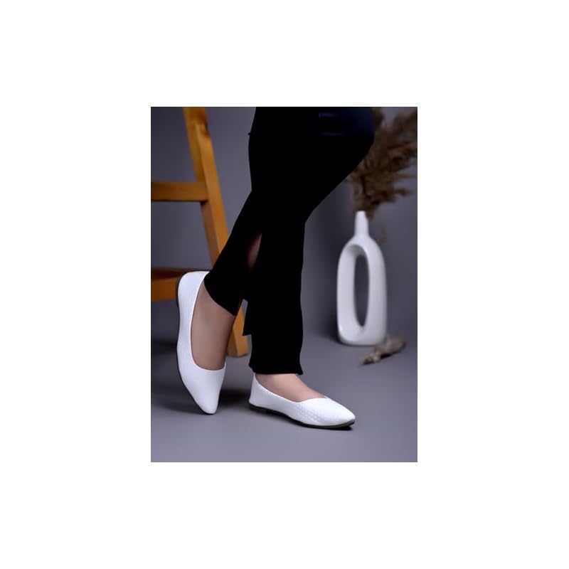 Shoetopia Women'S Whitetextured Bellies Stylish Pointed Toe Flats For Office, Casual & Daily Eu38