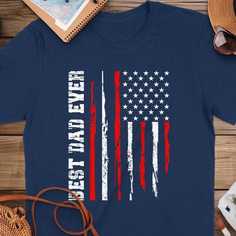 Best Dad Ever USA Flag - Patriotic Father s Day Gift, Cool Dad Navy T-Shirt Unisex T-Shirt XXXL