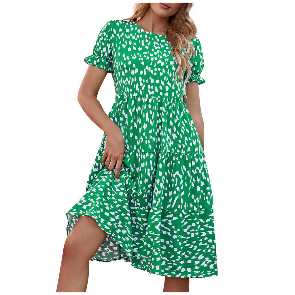 Sommermode für Damen mit V-Ausschnitt und gepunkteter Taille