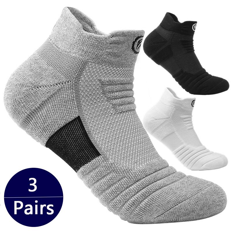 3 Pairs Sports Socks For Men Thickened Towel Bottom Outdoor Running Basketball Socks Low Cut Socks Sweat-absorbent Breathable