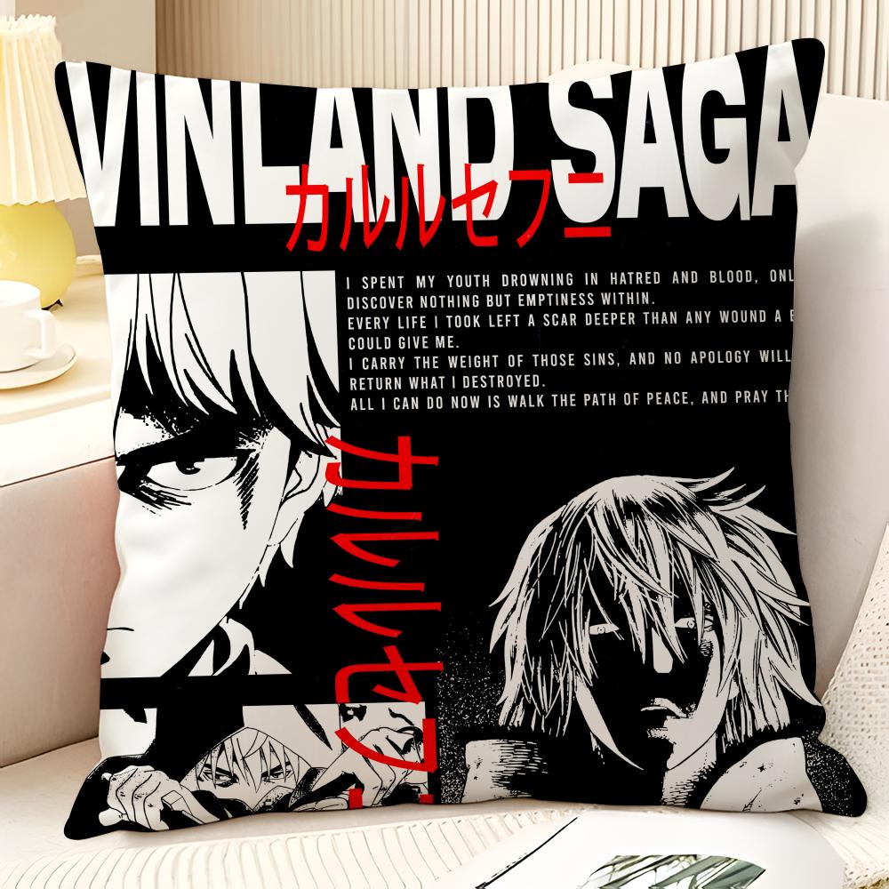 Cartoon Comic V-Vinland Sagapc 2 Pillow Case Natural Linen Organic Fabric Double-Sided Printing Sofa Home Decor Gift Pillow Case
