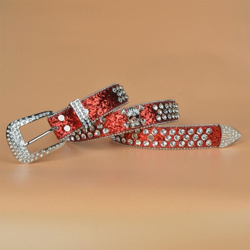 Steampunk Rhinestone Belt Women Waist Belt Western Cowgirl Skull Studded PU Leather Belt for Teenager Girl Female Male