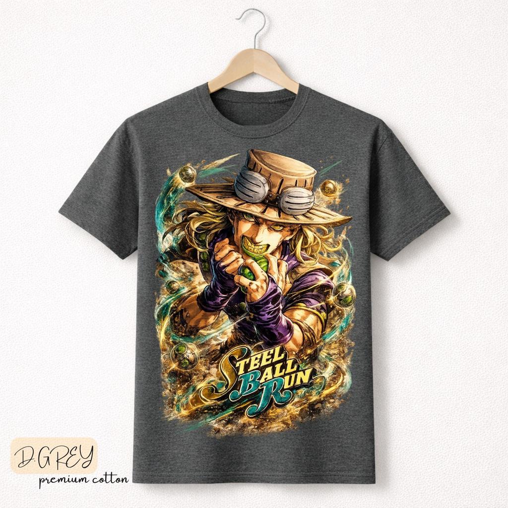 Anime Jojo Bizarre Adventure Steel Ball Run Gyro Zeppeli T-Shirts Unisex Damen Freizeit Baumwolle Kurze Ärmel Übergroße T-Shirts
