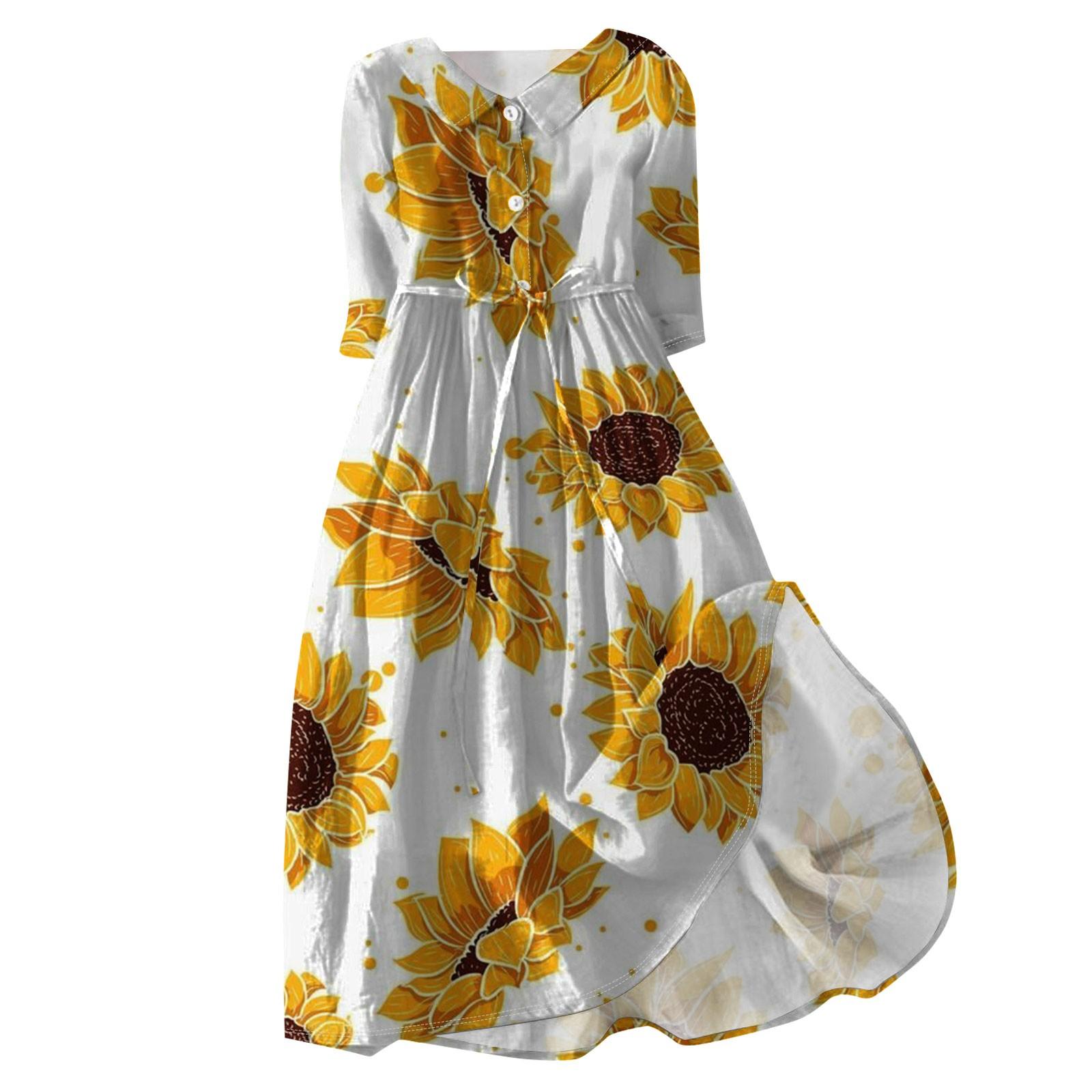 

Жіноча модна повсякденна сукня з відворотом і коміром на ґудзиках з рукавами 3/4 на лямках XL золотий