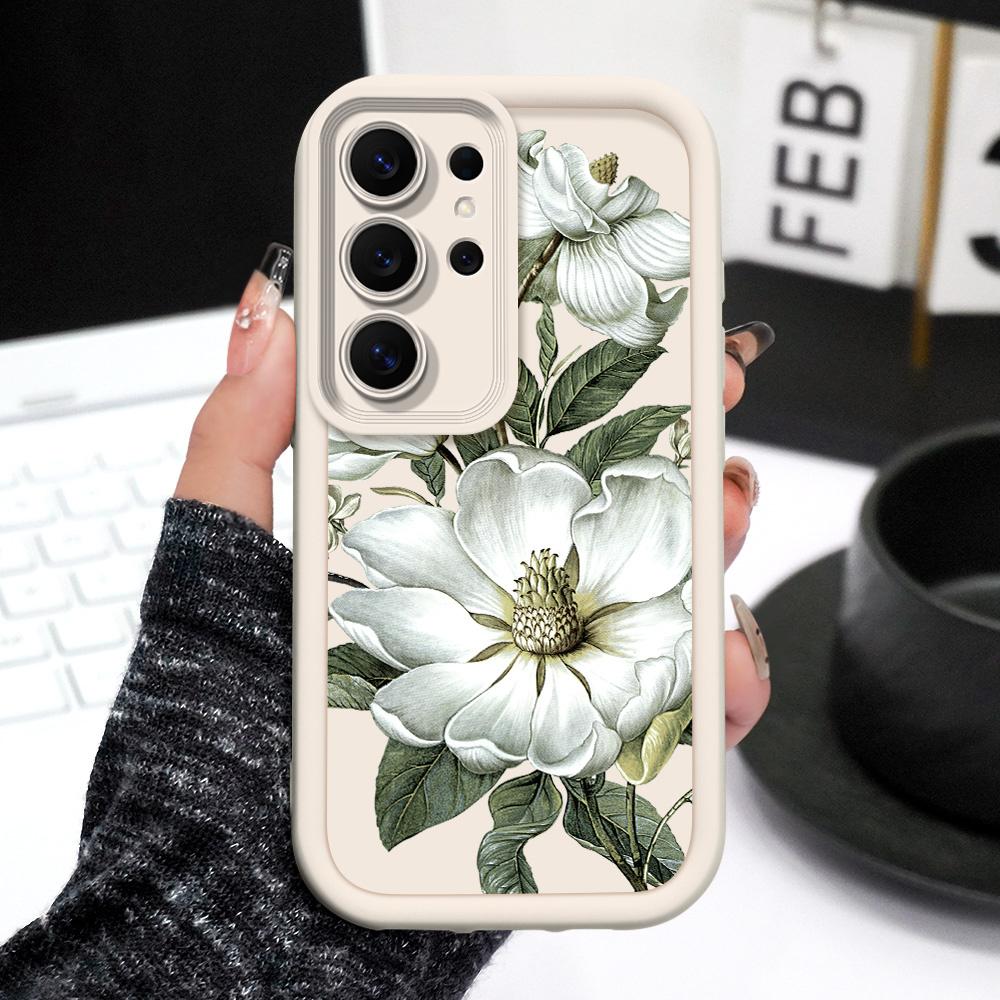 Magnolia Flower Phone Case For Samsung Galaxy S26 S25 S24 FE Plus Ultra 5G Staircase Soft Cover