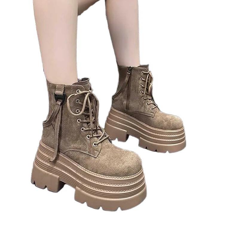 European and American style matte Martin boots winter new lace-up small man heightening thick-soled temperament locomotive short boots