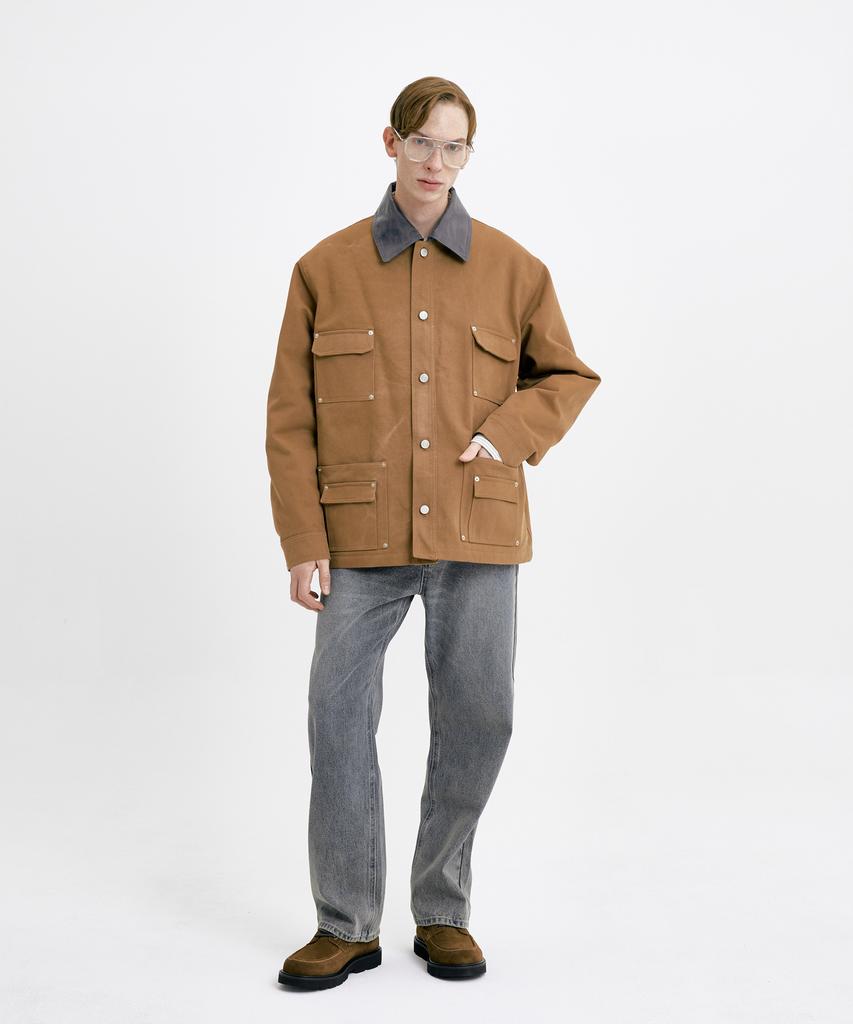WUNDER GEIST Oversized Faux Leather Collar Contrast Work Jacket