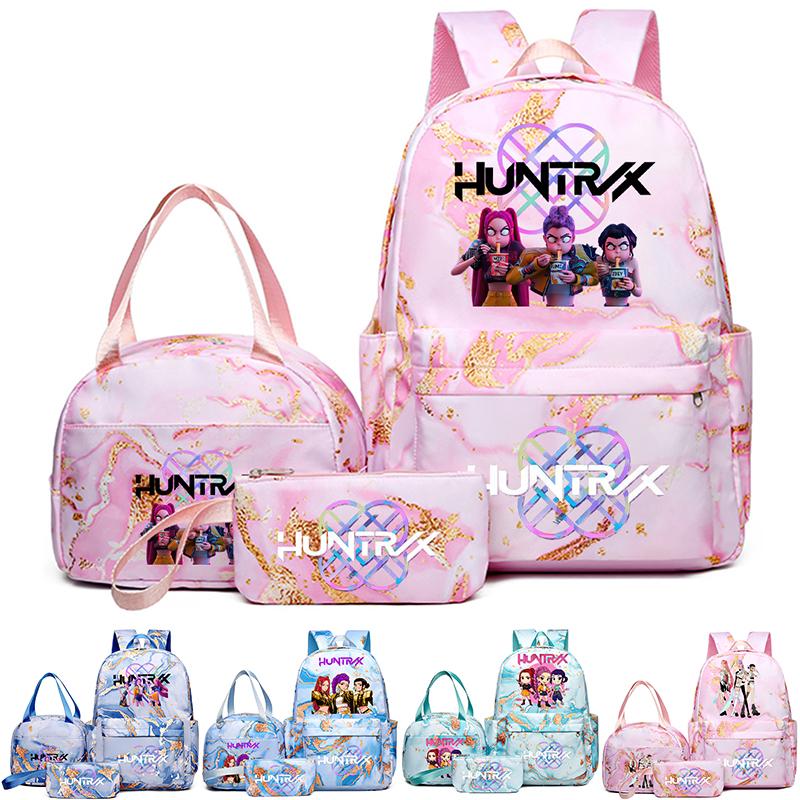 3Pcs/set Cartoon Kpop Printed Backpack with Handbag Pencil Case for Teenager Student Girl Boy Bookbag Schoolbag Women Large Capacity Travel Bag