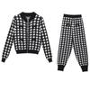 European Women's Houndstooth Knit Cardigan Two-Piece Set Casual Wear