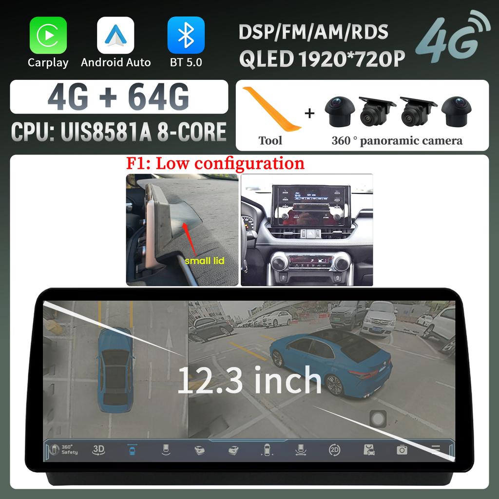 12.3inch Car Radio For Toyota RAV4 2020-2022 Multimedia Navigation Stereo 4G Wireless Bluetooth Carplay Touch Head Unit Screen