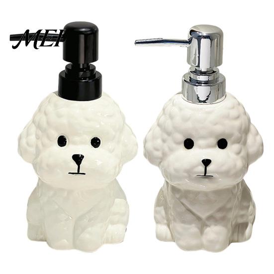 Dispenser Sapone Liquido 400ML Cane in Ceramica con Pompa in Plastica, Forma di Cucciolo Contenitore Ricaricabile con Pompa per Lozione Liquida, Vuoto per Doccia