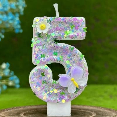 Zahlenkuchen Kerze Schmetterlinge Blumen Geburtstagskerze 1 2 3 4 5 6 7 8 9 3D Zahlenkerze Kuchenaufsatz Partykuchen Geburtstagsdeko