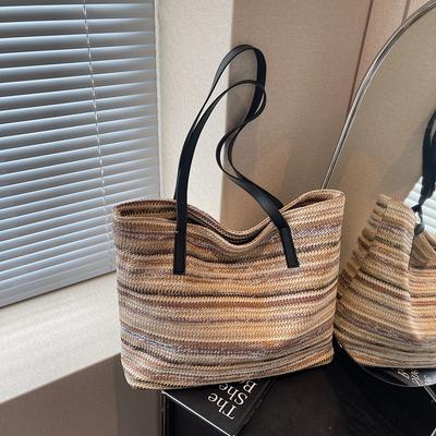 Regenbogen Stroh Gewebte Handtasche Damen Gewebte Schulter Unterarmtasche