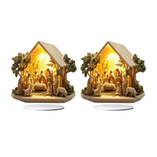 2D Flat Christmas Nativity Scene Tabletop Ornament Acrylic Desktop Display Centerpiece for Christian Table Shelf Mantel Fireplace Bedroom Office Decor