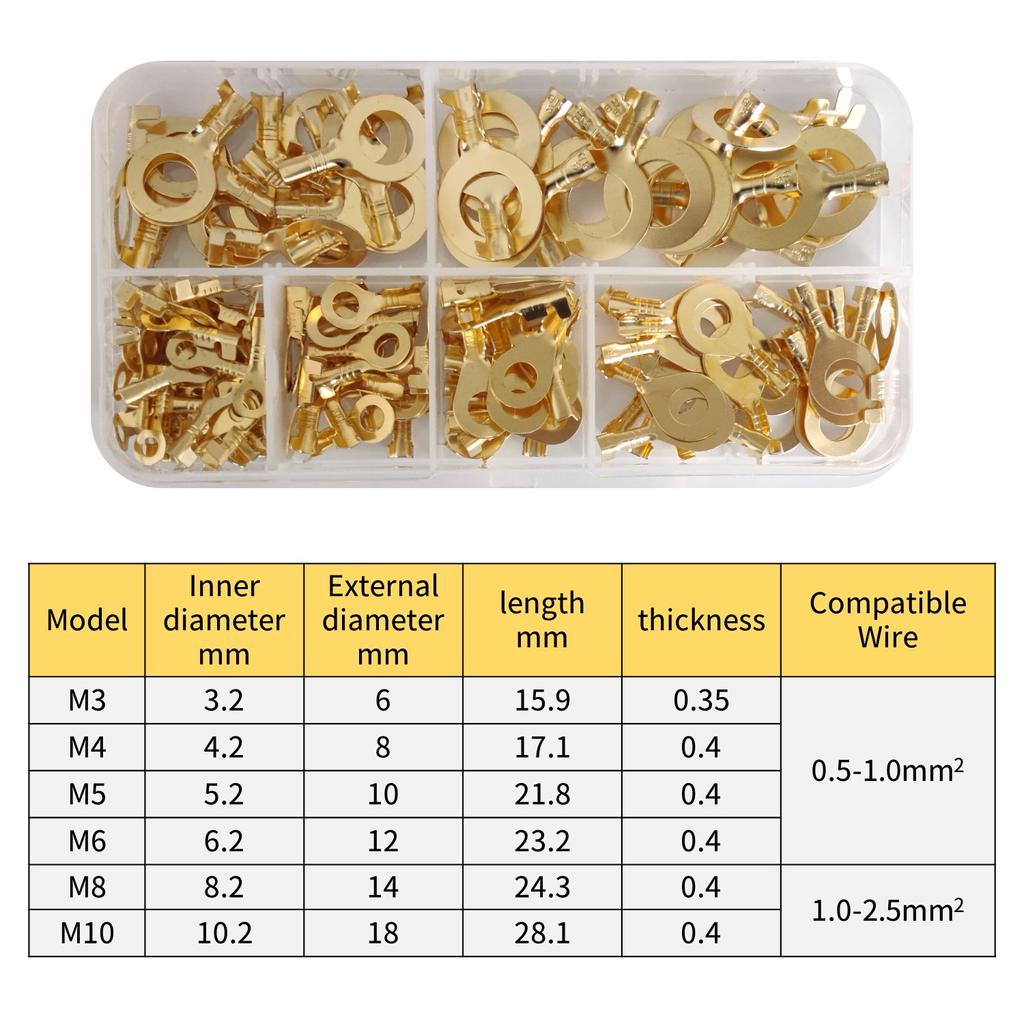 M3/M4/M5/M6/M8/M10 Ring-Terminal Wire Quick Connector Terminal Brass Crimp Terminal Assorted Kit