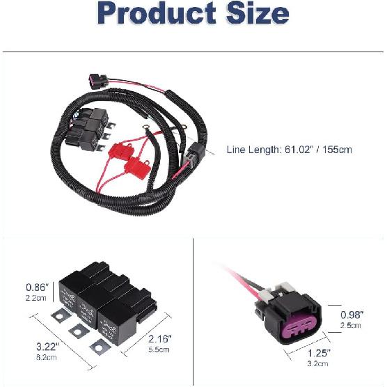 Dual Electric Fan Upgrade Wiring Harness Kit Compatible with Chevy GMC GM Truck SUV 1999 2000 2001 2002 2003 2004 2005 2006 ECU Control, Electric