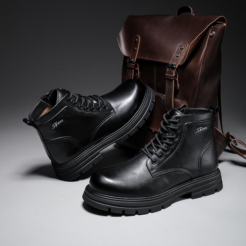 Men's 2025 British Style Retro Leather Boots - Thick Sole, Genuine Leather for Autumn/Winter