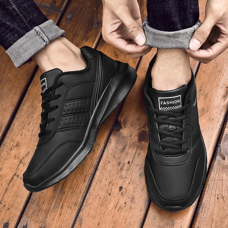 Sneakers Men Shoes PU Leather New Casual Shoes Light Thick Bottom Walking Tenis Shoes Zapatillas Hombre Black White Size 39-46