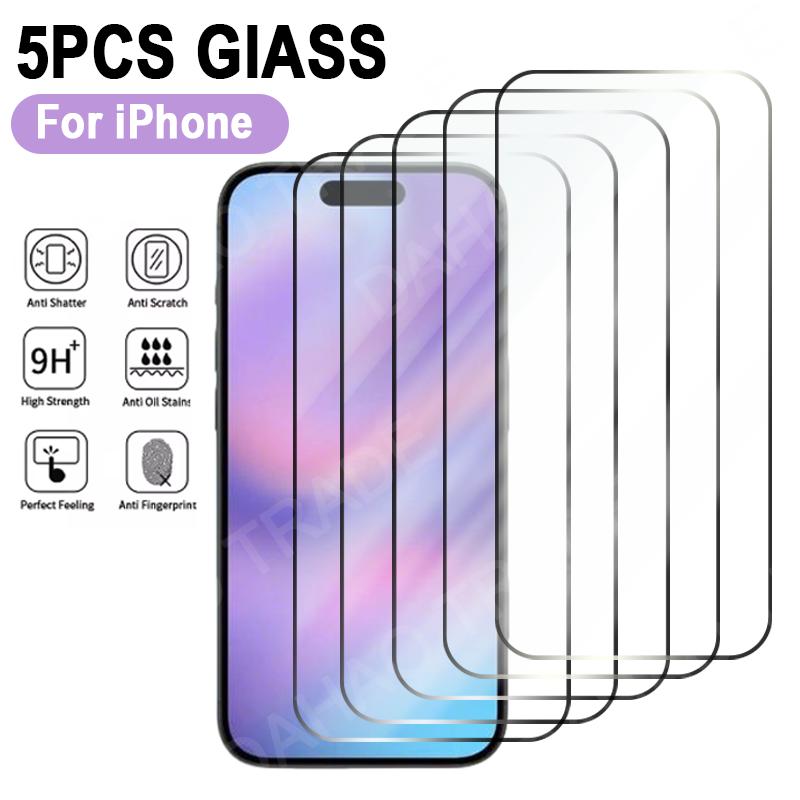 5 pçs protetor de tela para iphone 17 ar 16 15 14 13 12 11 pro max plus mini vidro temperado para iphone 7 8 6 plus