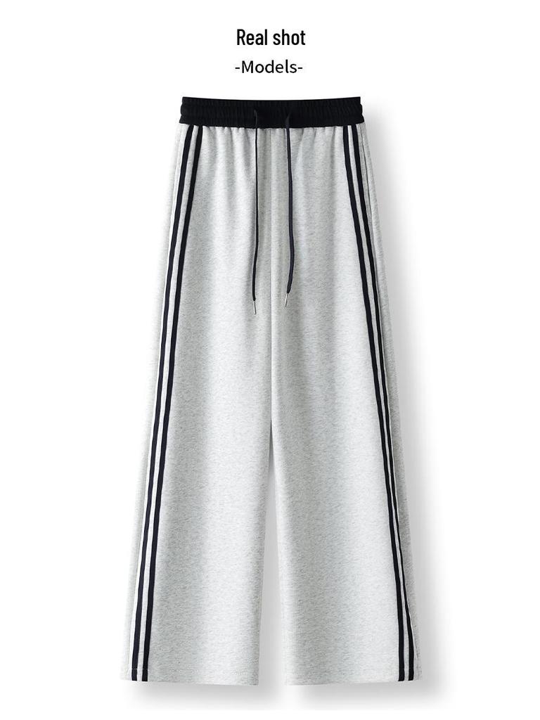 Women's Street-Style High-Waisted Wide-Leg Pants - 2026 Spring College Style, Age-Reducing, Drape, Straight-Leg Sweatpants