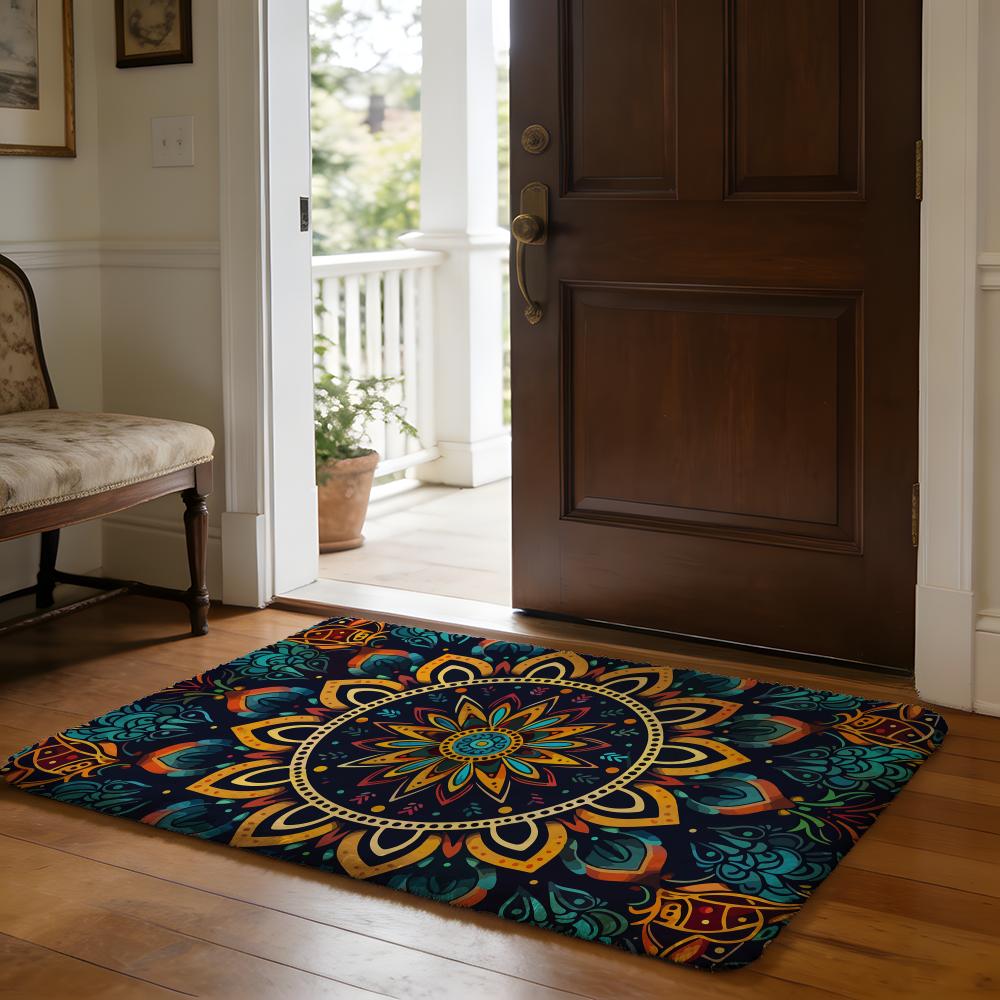 Colorful Mandala Boho Floor Mat Soft Flannel Absorbent Mat Non-Slip Rug Home Bedroom Bathroom