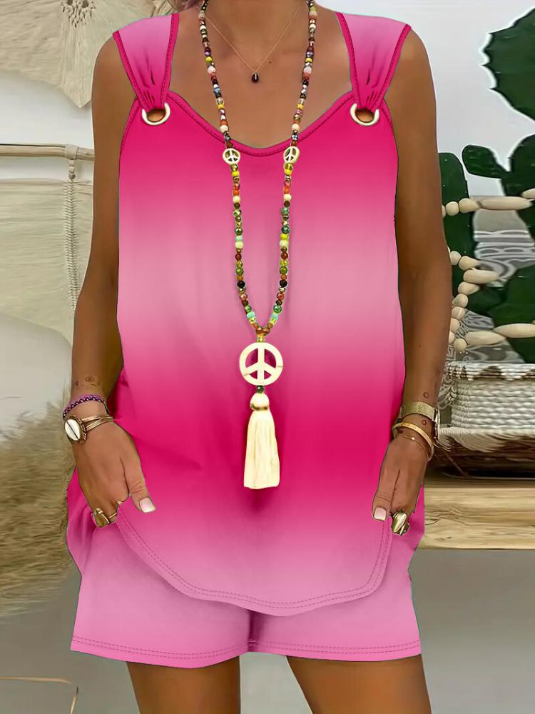 

Женский комплект без рукавов с градиентным цветом, повседневный летний наряд, эластичная удобная посадка 3XL розы красного