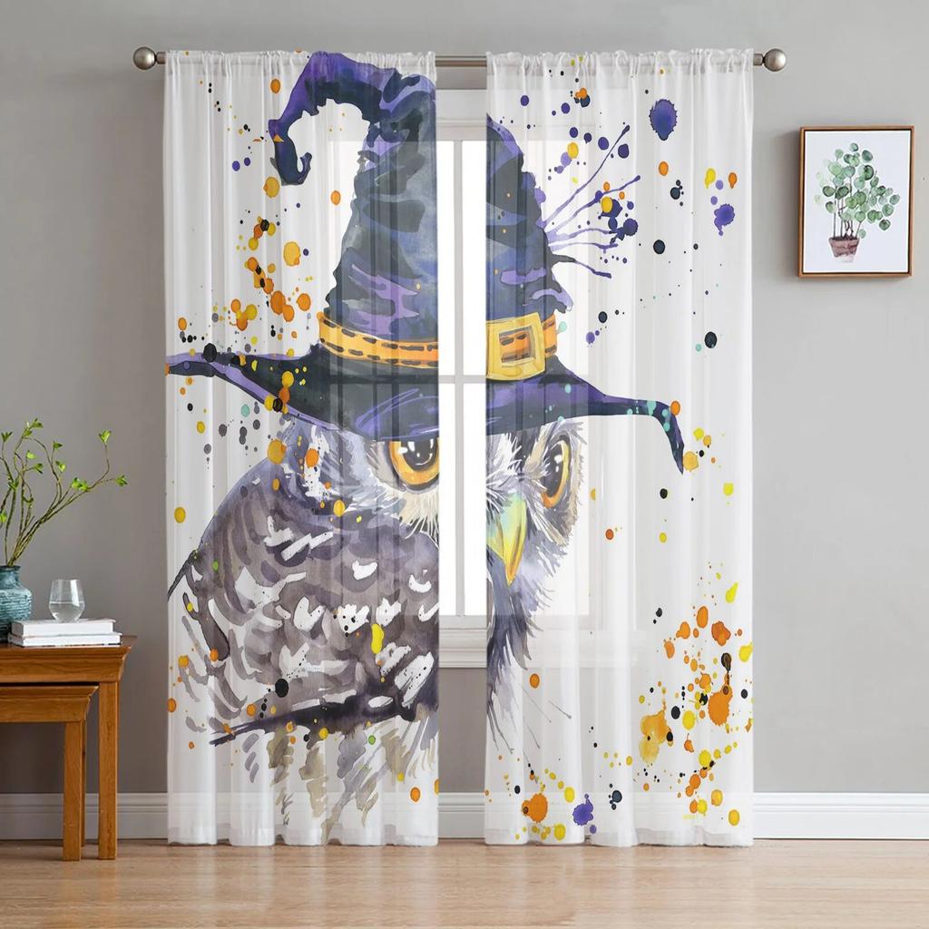 Owl Eyes Cute Claws Animal Window Curtains Sheer Chiffon For Living Room Bedroom Kitchen Decor