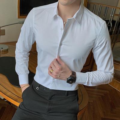2021 Spring/Autumn Men's Iron-Free Long Sleeve Shirt - Youth Business, Solid Color, Turn-Down Collar.