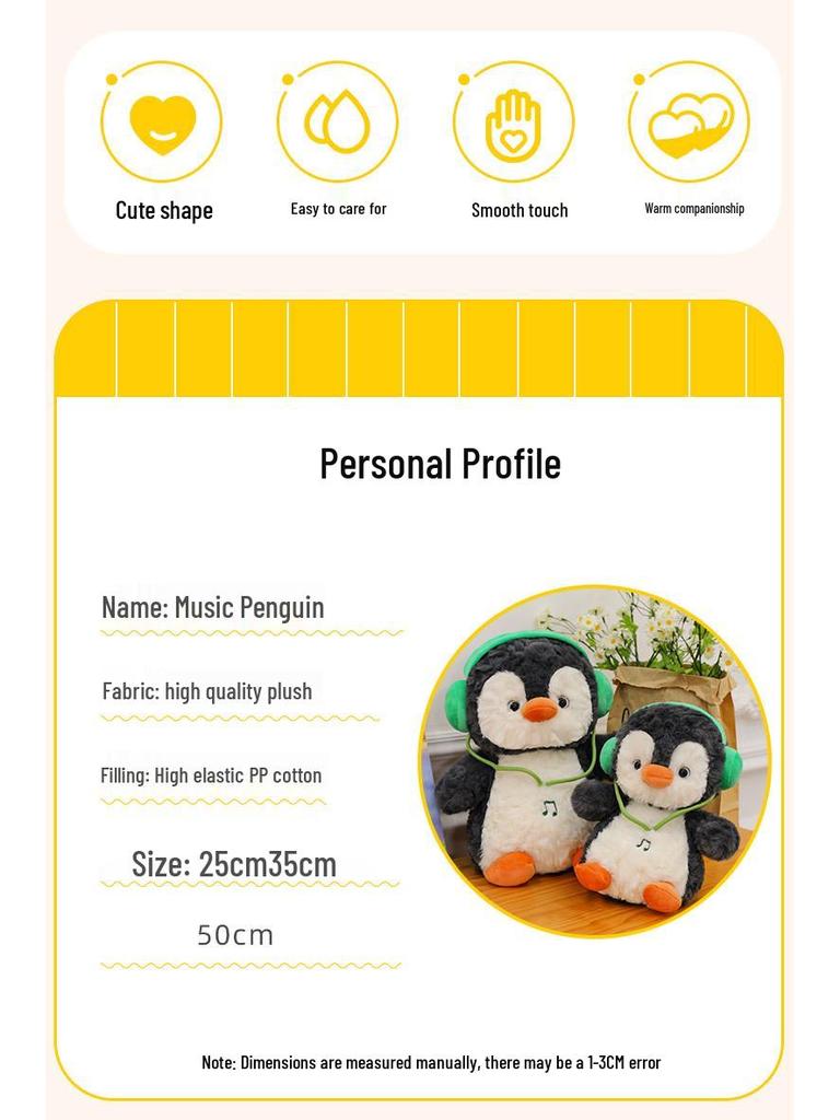 Chubby Penguin Plush Toy with Fun Headphones - Cute Cartoon Doll Gift for Girls