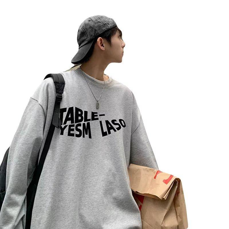 

Мужская футболка с длинным рукавом с принтом, мужская весенняя большая футболка, повседневная большая футболка, мужской модный брендовый универсальный свободный свитер, модные футболки в стиле ретро для