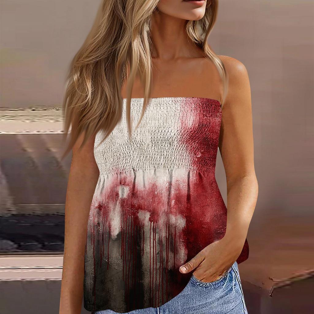 Tube-Tops für Damen, süßes, sexy, schulterfreies, ärmelloses T-Shirt mit Aufdruck