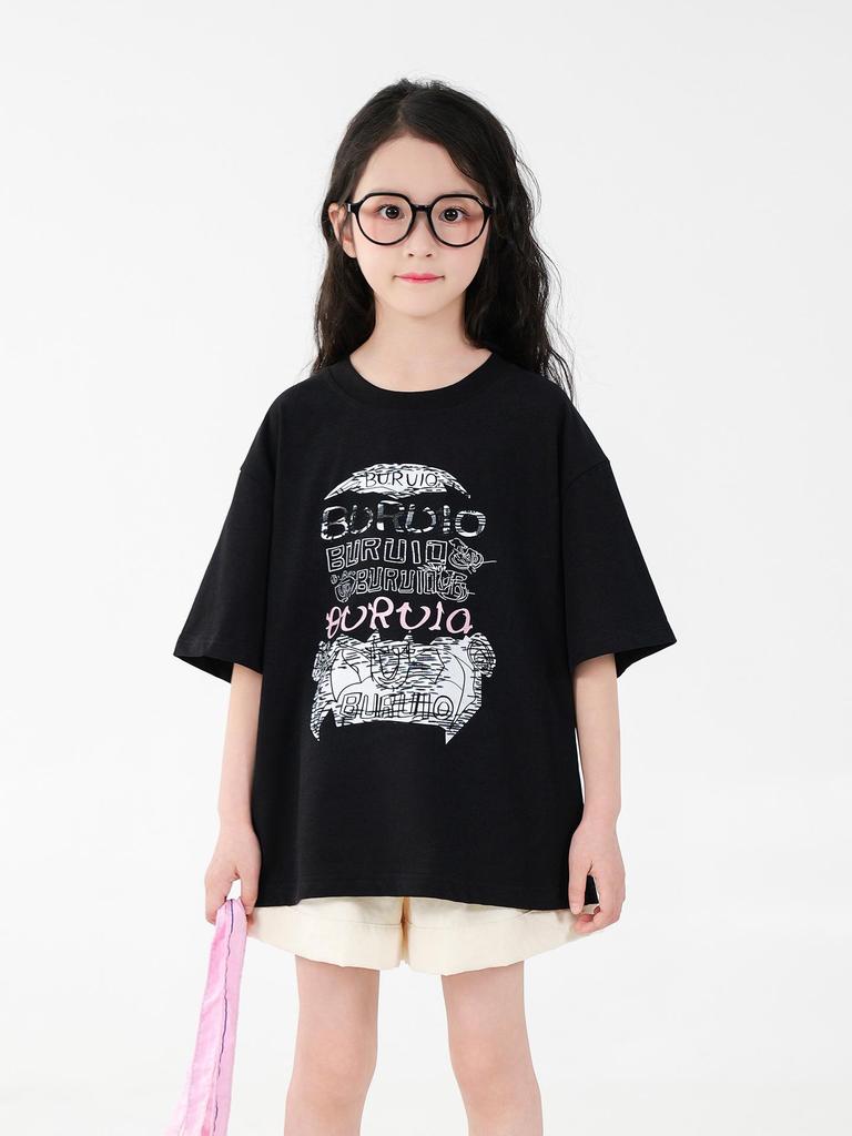 You Jia Meng Mädchen Baumwoll-Kurzarm-T-Shirt mit Aufdruck - Sommer Freizeitmode