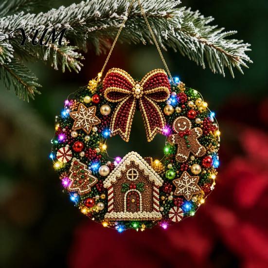 Xmas Tree Pendant Decor 2Pcs Pearl Diamond Christmas Ornament Set, 2D Acrylic Glitter Hanging Party Ornaments with Ribbon, Festive for Holiday