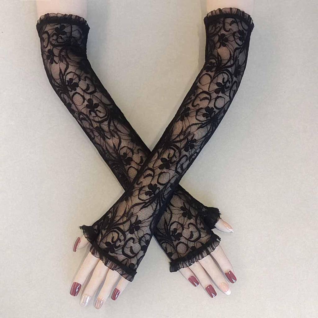 Guanti senza dita in pizzo a ragnatela di Halloween da donna per protezione solare