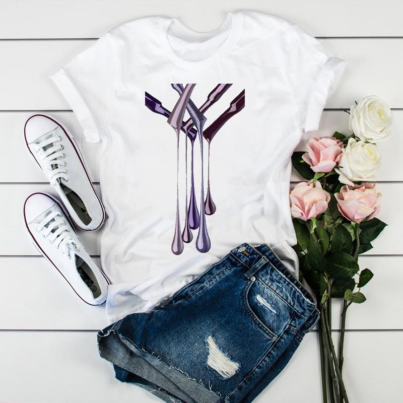 Women'S Fun Nail Polish, Pattern, Print Fashion Women'S T-Shirt Casual Top Ladies