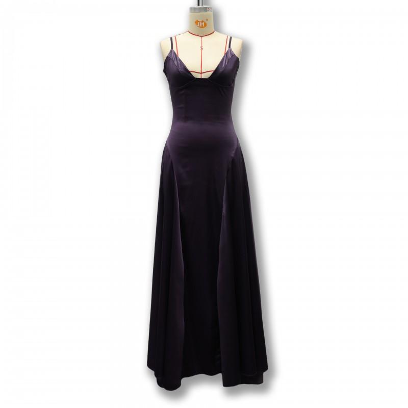 Sexy Satin Slip Dress Deep V Neck High Waist Flared Gown Banquet Date Night