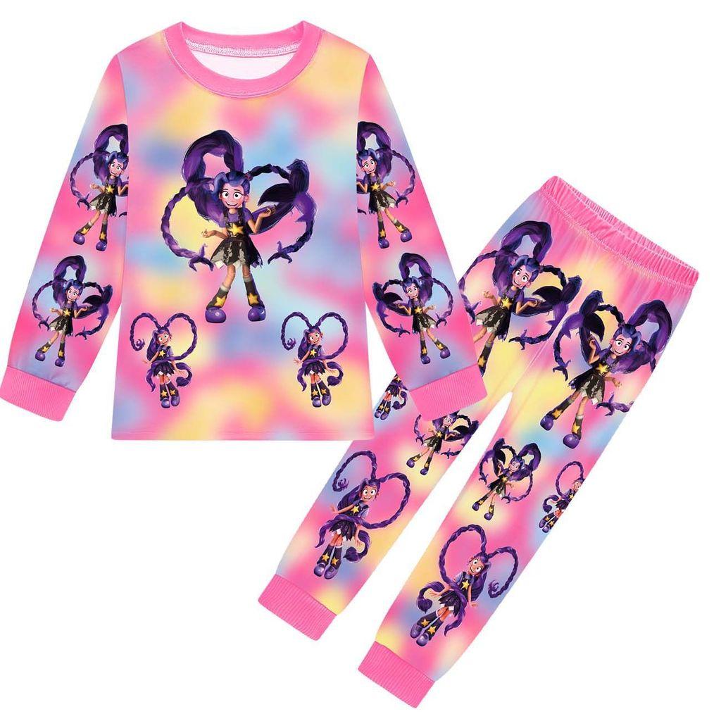 19801 Kids Girls Lily Lovebraids Anime Print Long Sleeves T-shirt Trousers Sets