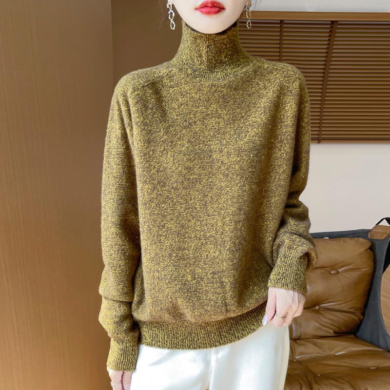 

Elegant Retro Floral High-Neck Wool Sweater: Versatile Women s Autumn/Winter Knitwear L