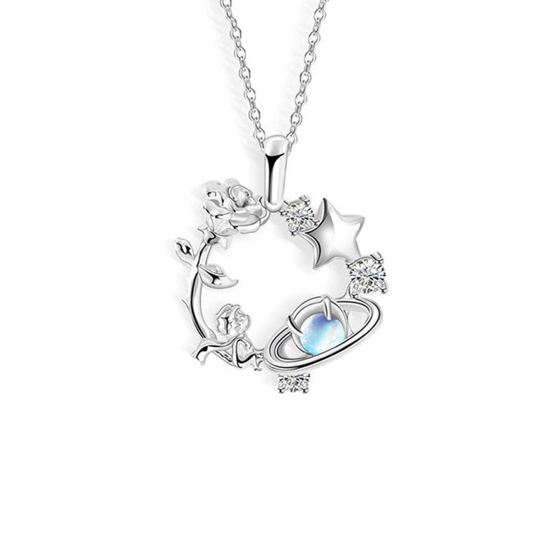 

The Little Prince Rose S925 Sterling Silver Planet Pendant Necklace - Elegant Gift for Women 925 Silver