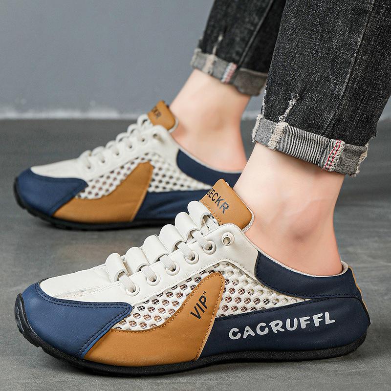 Fashion Men Half Slippers Summer Breathable Mesh Slippers Soft Sole Support Baotou Half Slippers Men Casual Sneakers Large Size47 Tennis