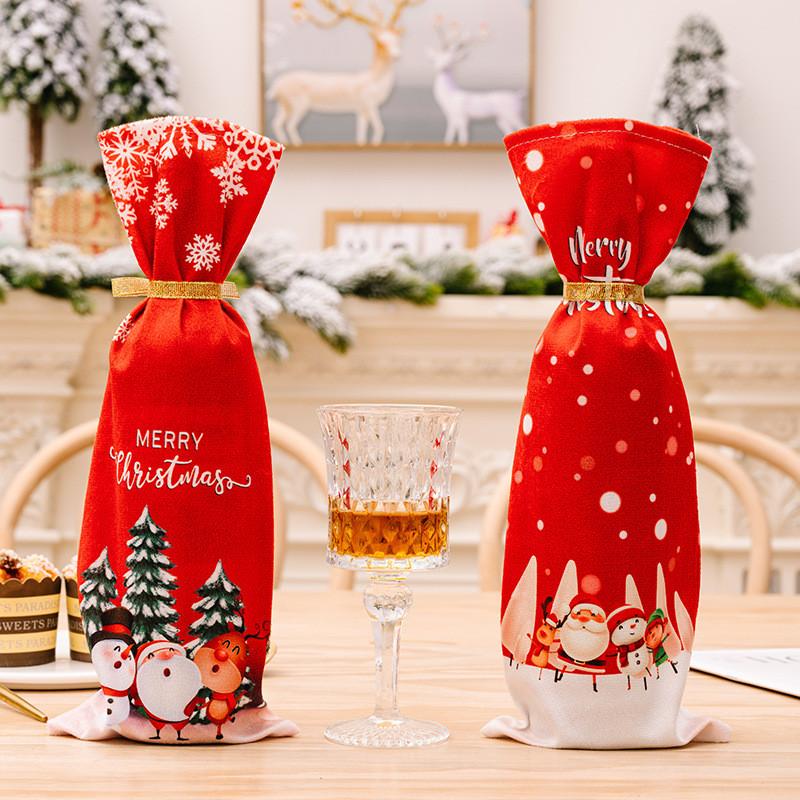 Christmas Decor Red Snowflake Bottle Cover With Plush Design For Holiday Party Scene