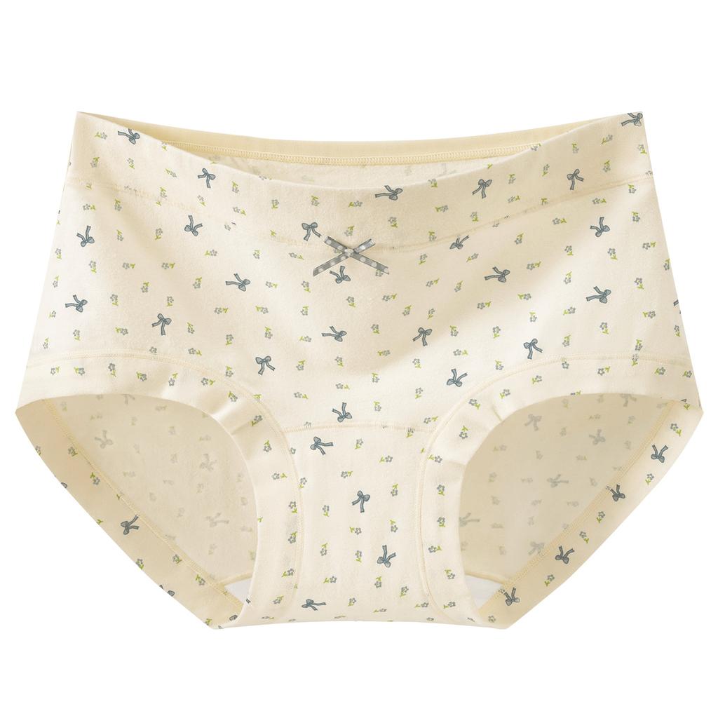 Women's Spring and Autumn Floral Pure Cotton 10A Antibacterial Extended Crotch Skin Friendly Hip Mid Waist Flat Angle Briefs
